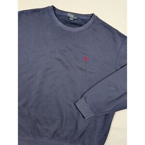 Vintage Polo Ralph Lauren Crew Neck Sweatshirt Sweater Fleece Navy Red Pony L